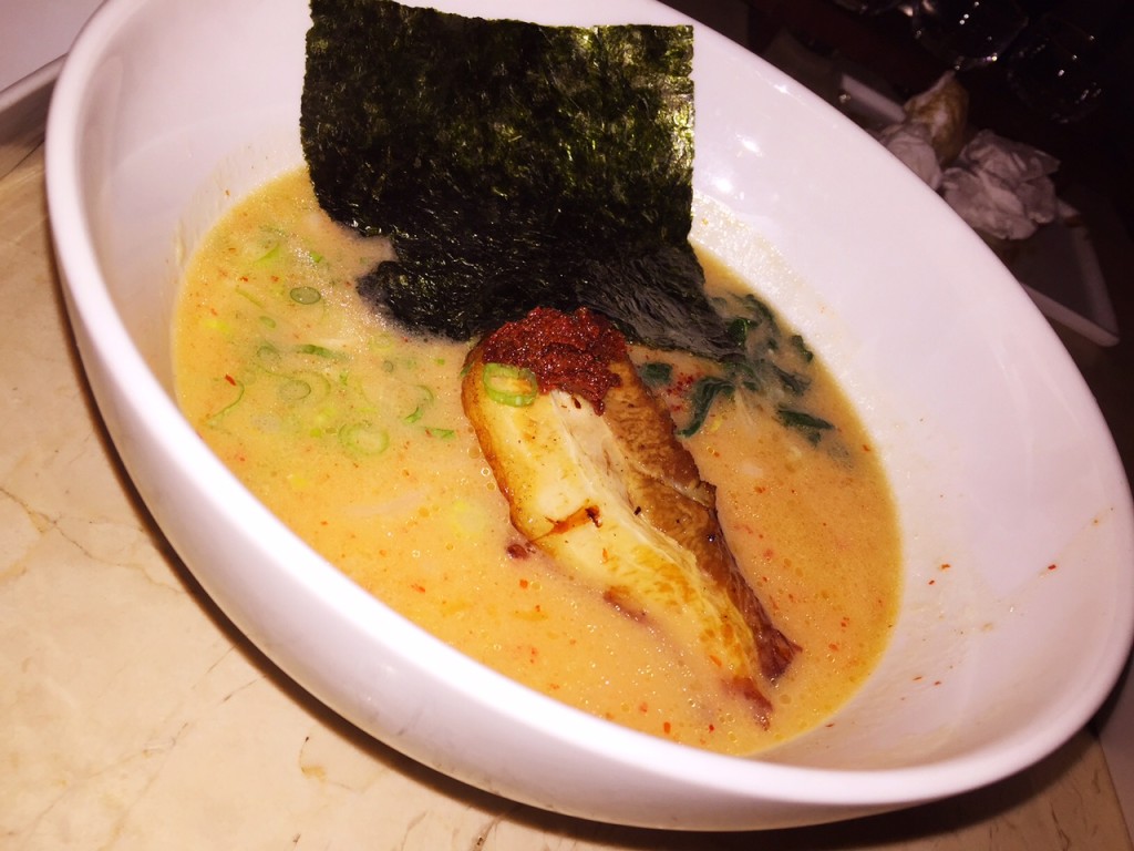 Spicy tonkatsu ramen with pork belly at Kush.