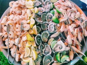 Shrimp, oysters and crab claws