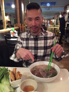 Lincoln points to The Pho with purpose. He is preparing for his slurping journey.