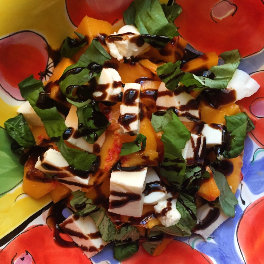 peach, mozzarella, basil, summer salad