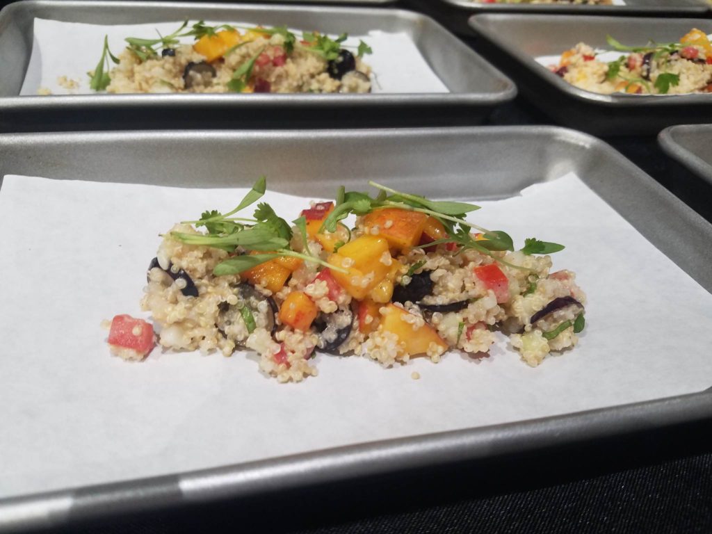 quinoa salad, season fruit, mint, poppyseed, lychee dressing, foodie, farm shed dinner, pacha chefs, tres dallas, dallas farmers market