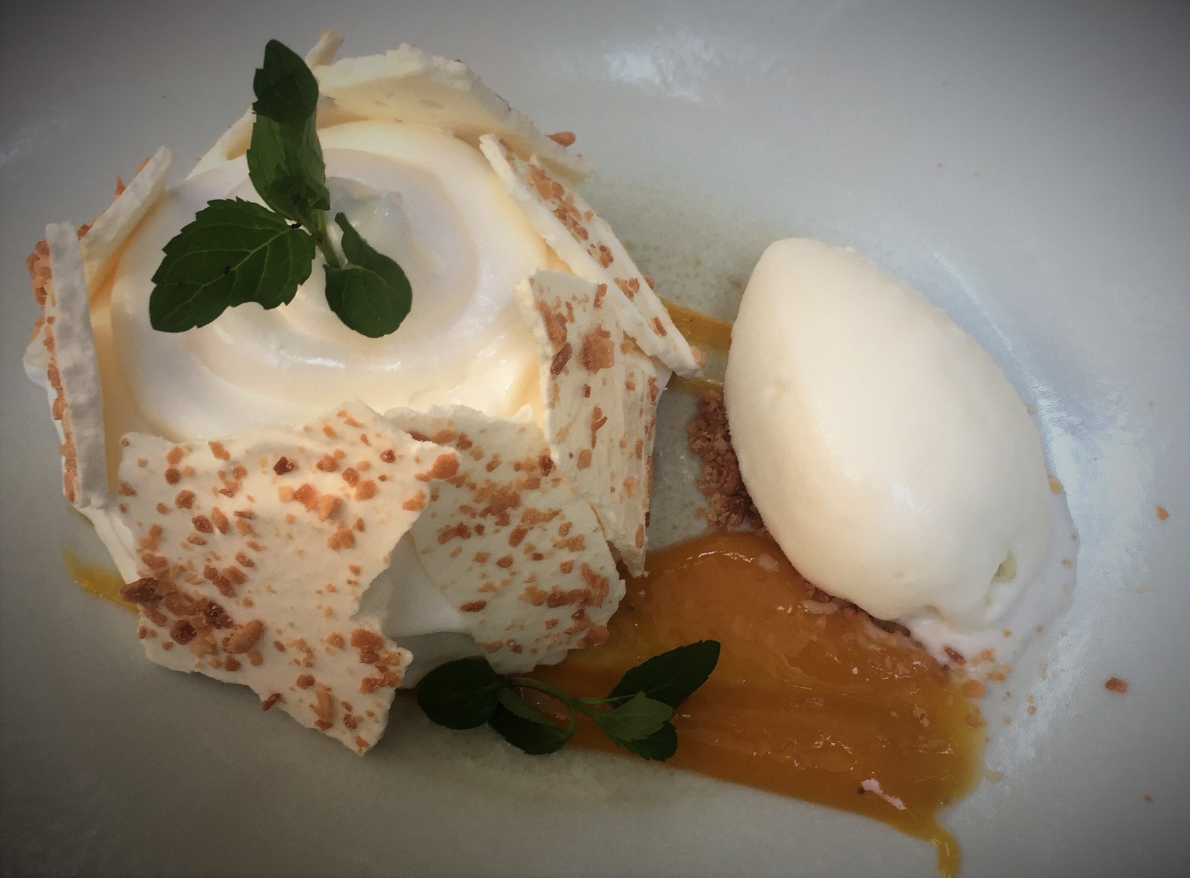 lime sorbet, mango, pavlova, banana financier, beverly hills hotel, beverly hills, los angeles, california